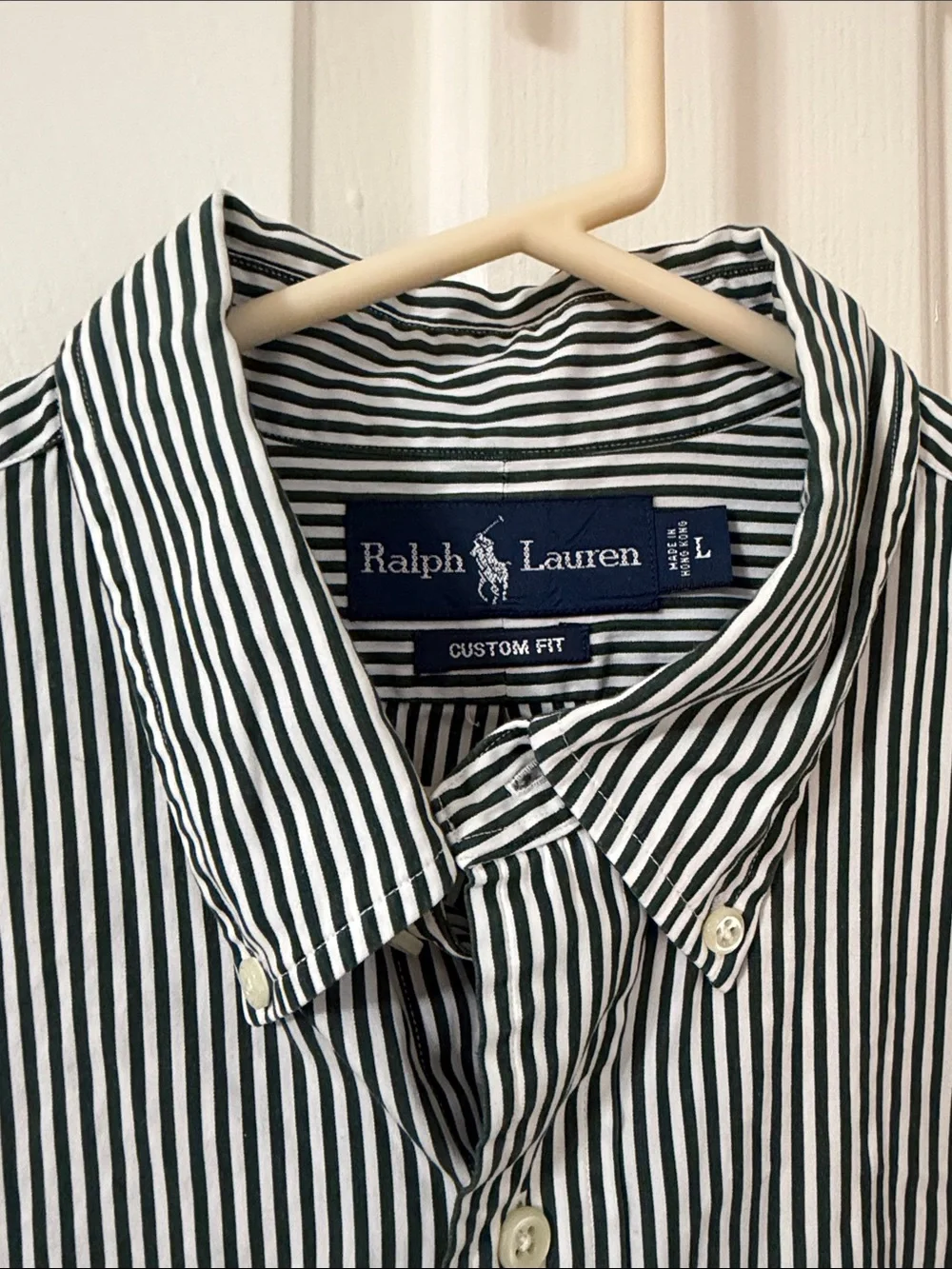 Polo Ralph Lauren Green/White Stripe Long Sleeve Button Up Shirt w/ Purple Pony